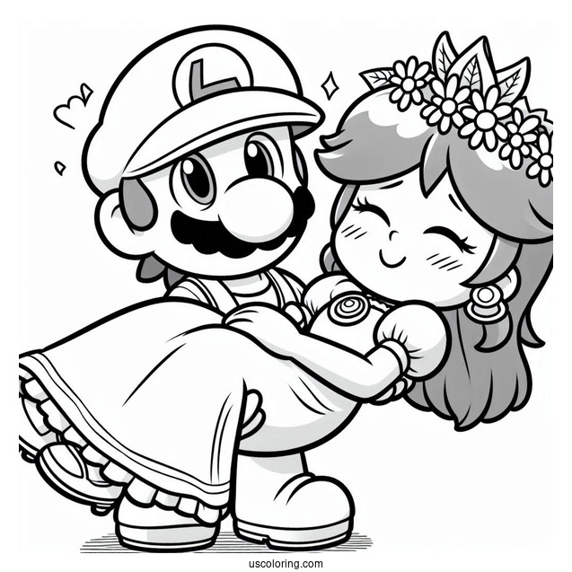Luigi Carrying Princess Daisy Coloring Page