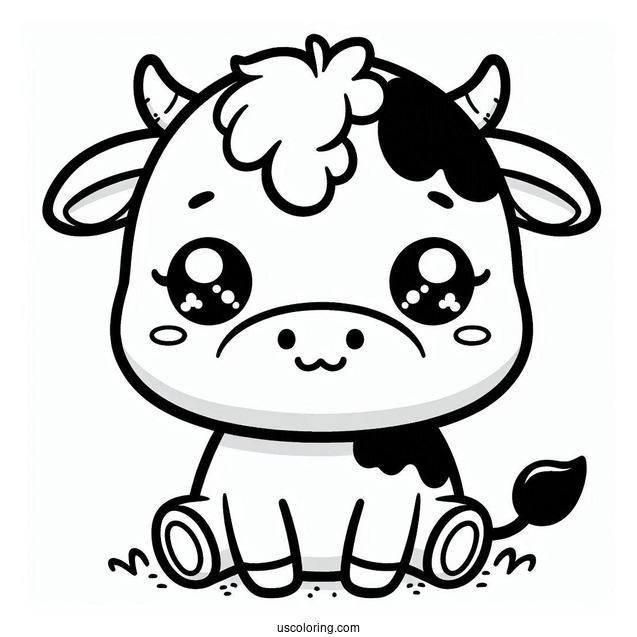 Cute Kawaii Cow Coloring For Preschoolers