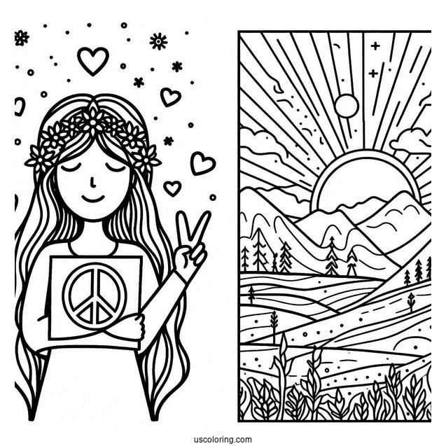 Person Holding A Peace Coloring Page Sign With Different Landscapes