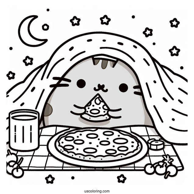 Pusheen Under Blanket Eating Pizza