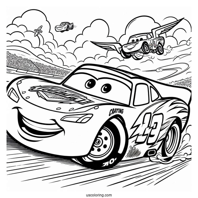 Pixar Coloring Page of Lightning McQueen Racing