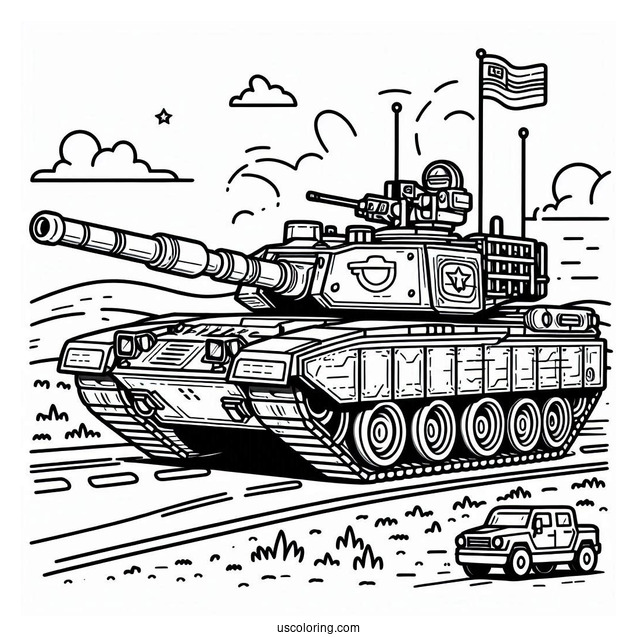 Military Tank on the Road With Gunner On Top