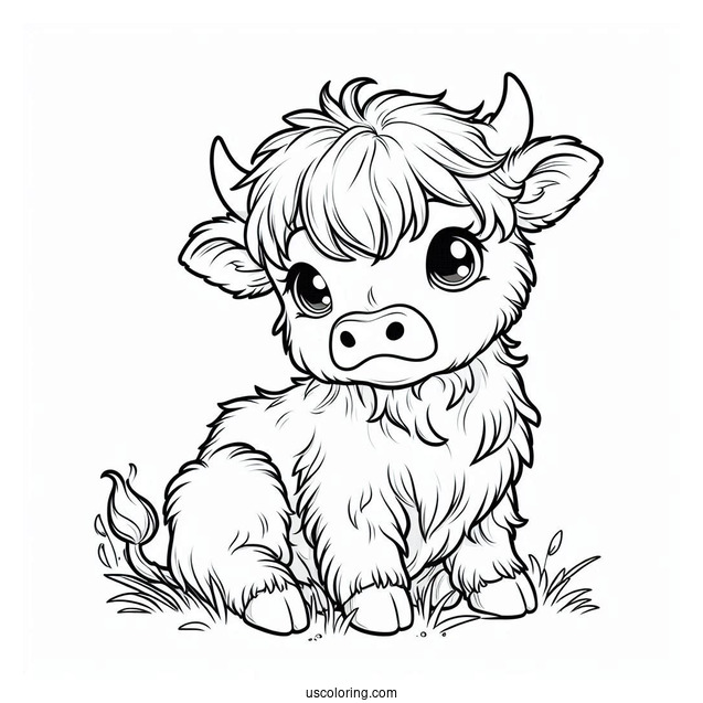 Baby Highland Cow Coloring Page For Kids