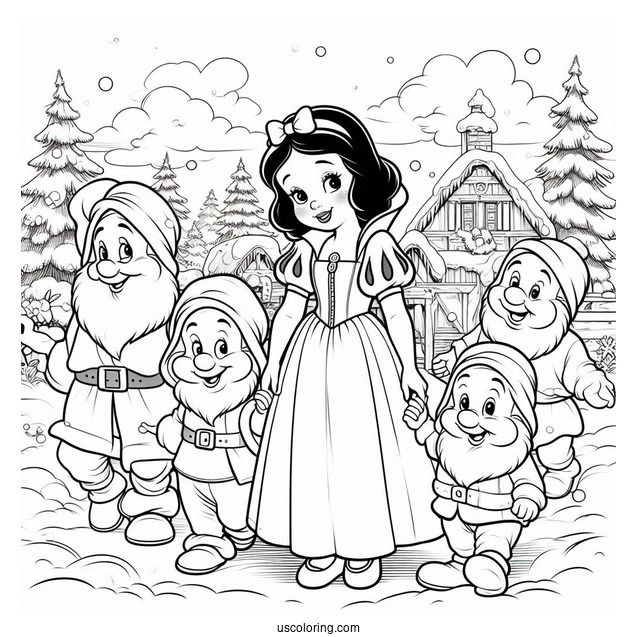 The Seven Dwarfs With Snow White To Color
