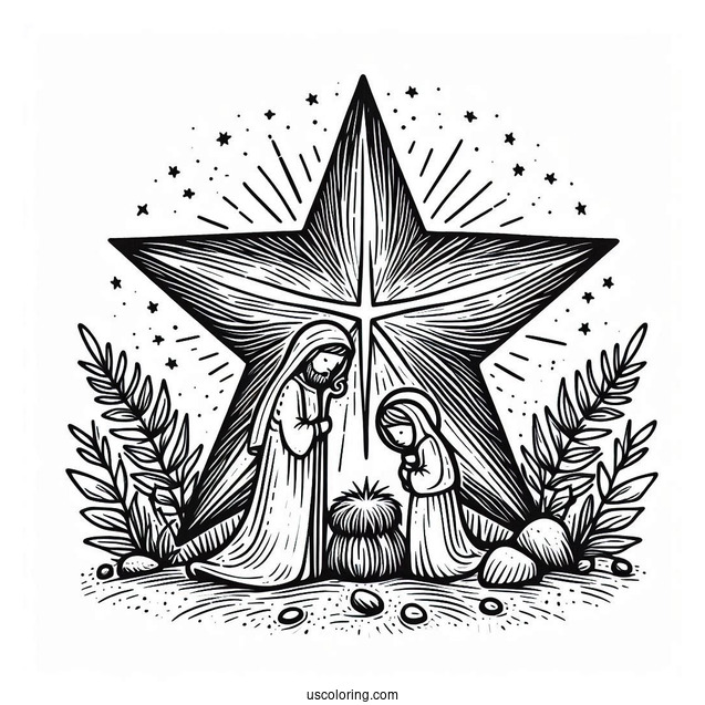 Nativity Coloring Page Star For Kids