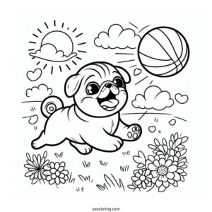 Happy Pug Chasing After Ball