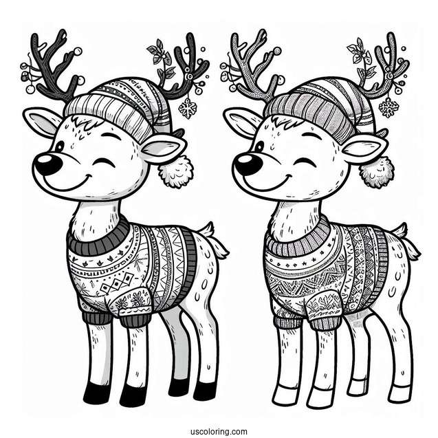 Coloring Page Of a Reindeer Wearing a Christmas Sweater