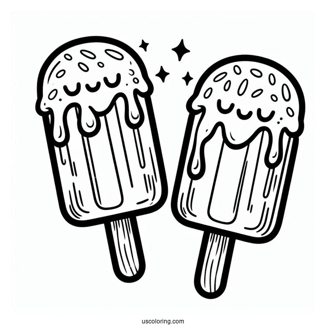 Two Popsicles Melting In The Summer Coloring Page For Kids