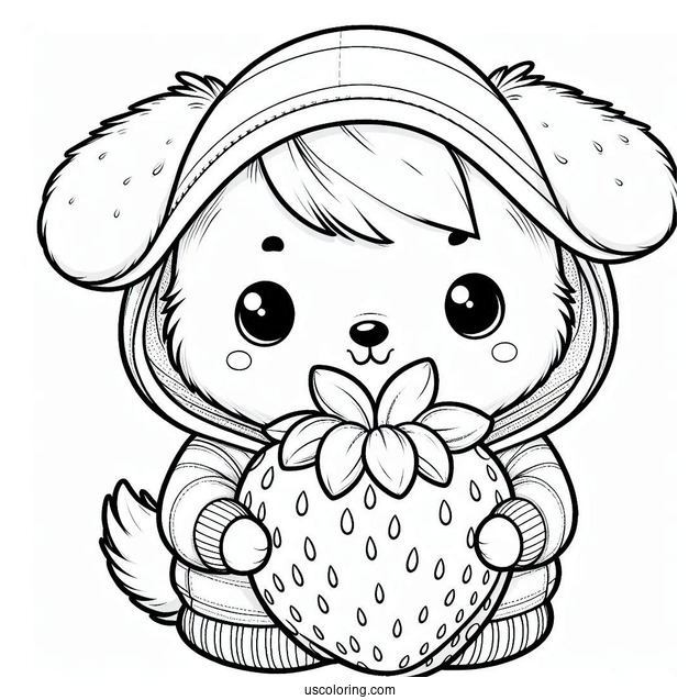 Cute Coloring Page Of Dog In A Hoodie Holding A Large Strawberry