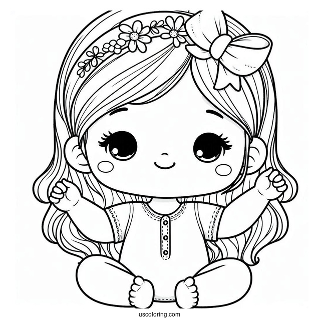 Happy Baby Coloring Page Girl In Onesie And Headband