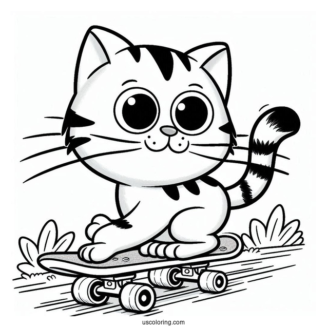 Pete The Cat Riding a Skateboard To Color