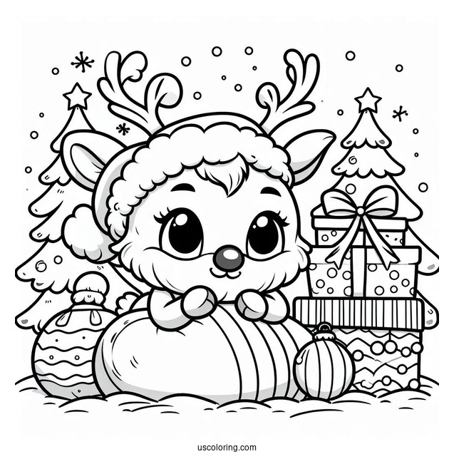 Cartoon Rudolph Coloring Page With Santa Claus In The Snow
