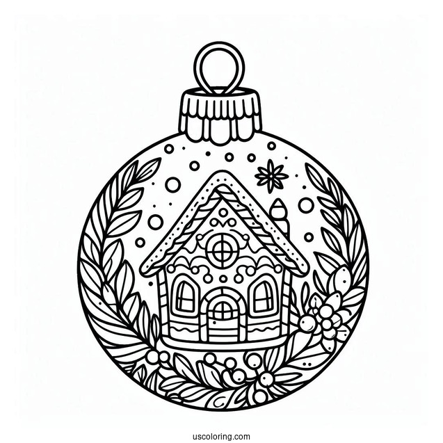 Christmas Coloring Pages For Adults Of Christmas Bauble With Gingerbread House Inside