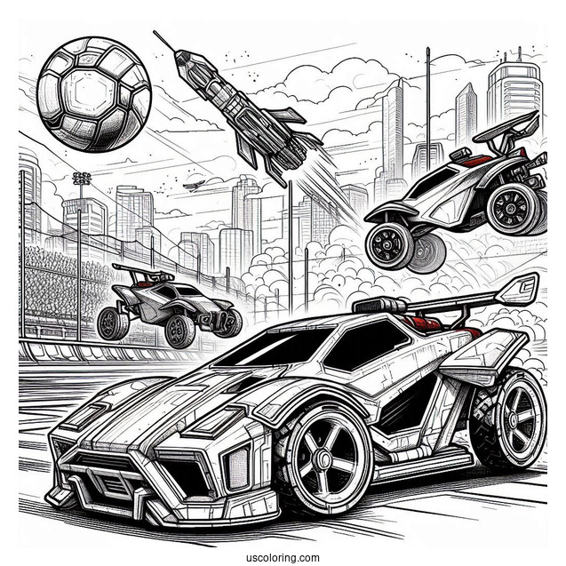 Rocket League Coloring Page Of Detailed Battle Cars Aiming For The Ball