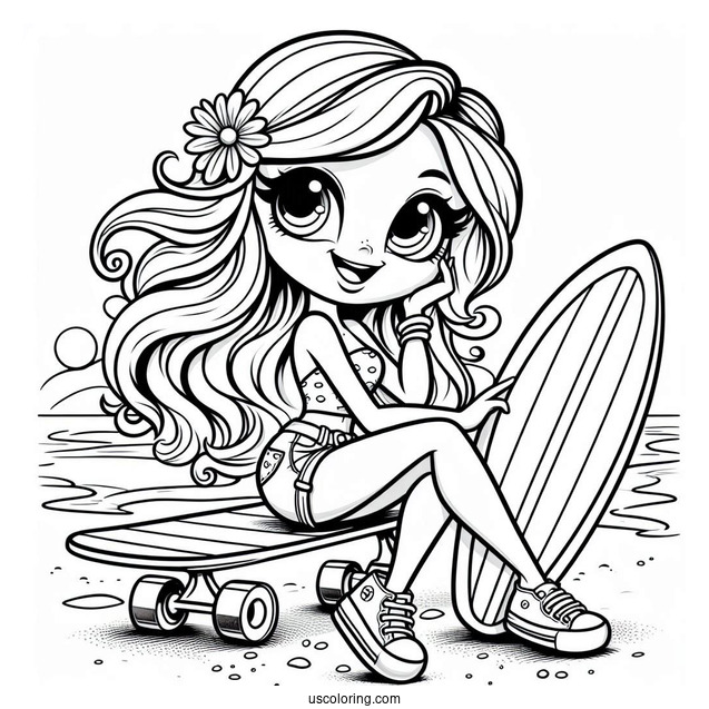 Blu Posing With A Skareboard At The Beach