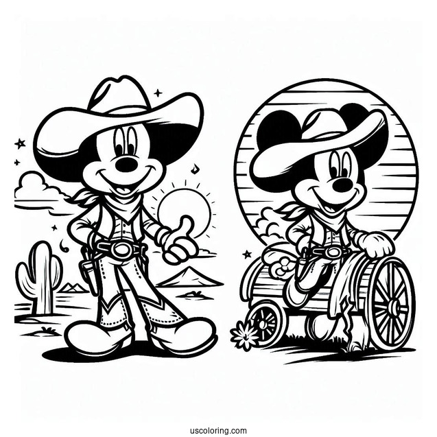 Cowboy Coloring Page Mickey Mouse For Kids