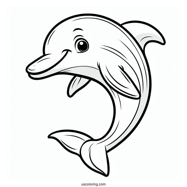 Simple Outline Of Smiling Dolphin To Color