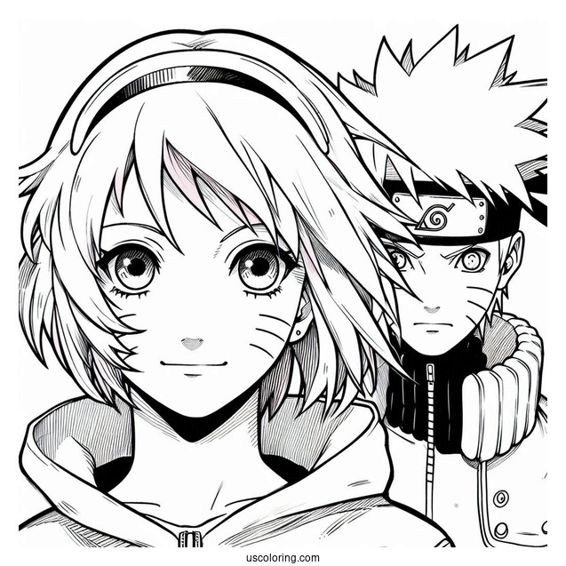 Teenage Naruto Coloring Page With Sakura And Kakashi In Konoha