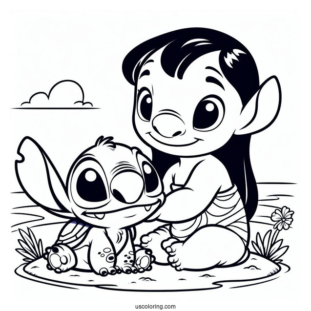 Easy Coloring Page Of Lilo and Stitch For Kids