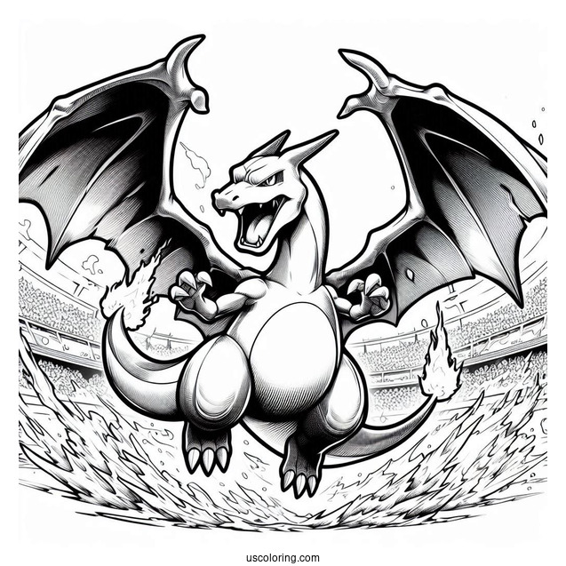 Ferocious Charizard Flying Out Of Pokemon Stadium