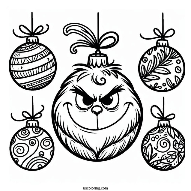 Simple Grinch Bauble Christmas Ornaments Coloring Page