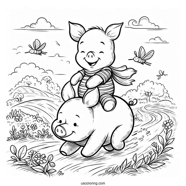 Piglet Coloring Page Riding On Winnie The Pooh's Back