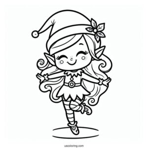 Simple Happy Dancing Elf To Color