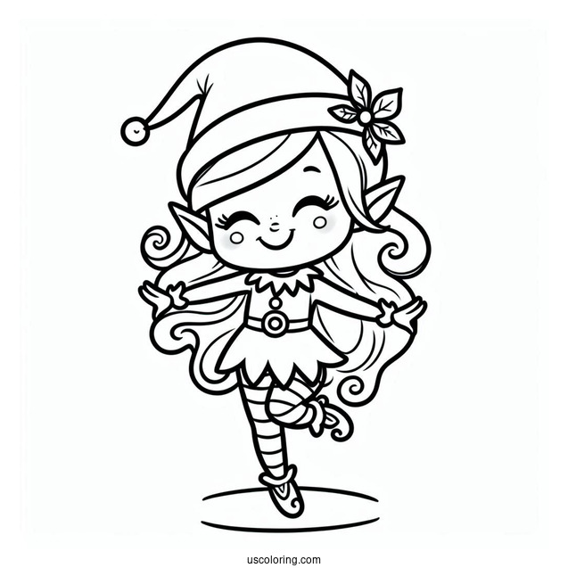 Simple Happy Dancing Elf To Color