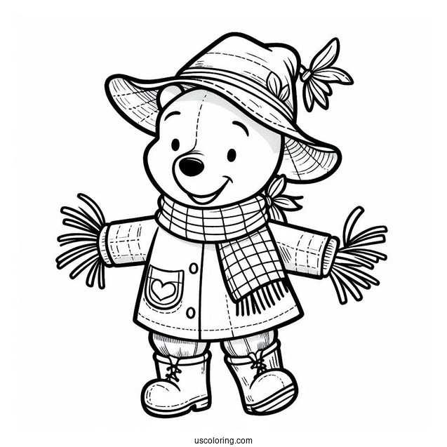 Cute Winnie The Pooh Scarecrow Coloring Page For Kids