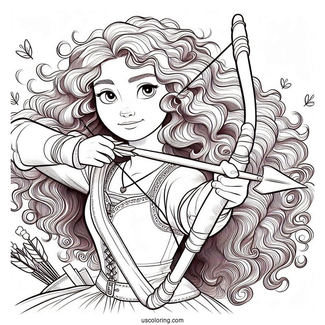 Pixar Coloring Page of Merida From Brave Holding Bow