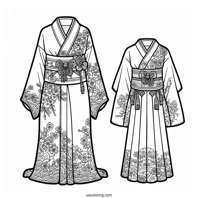 Detailed Kimono Dress Coloring Page