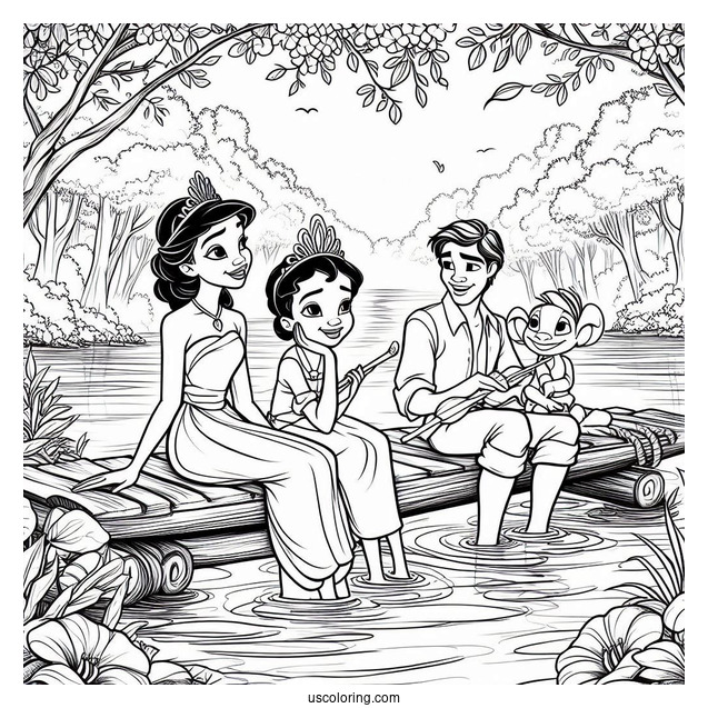 Tiana, Naveen, Ray, And Louis By The River