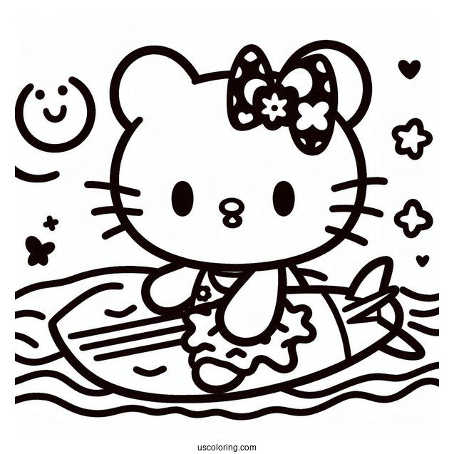 Sanrio Coloring Pages Of Kuromi Holding Surfboard