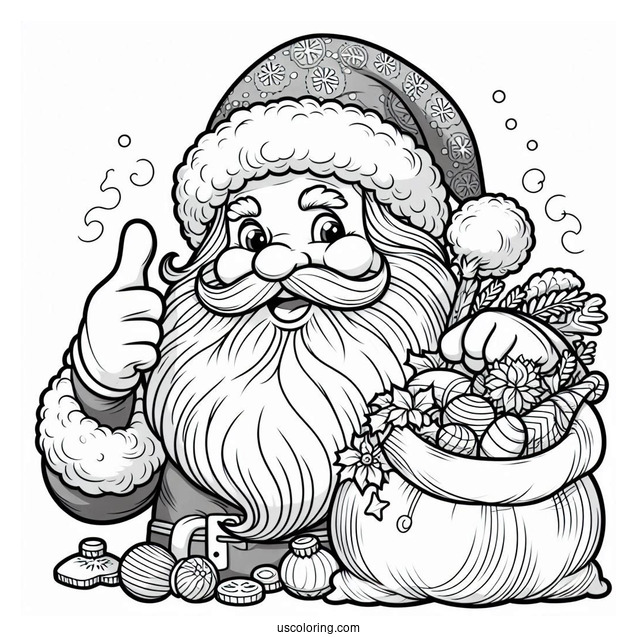 Father Christmas With Big White Beard To Color