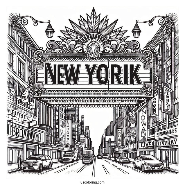 New York Coloring Page Of Broadway Marquee Sign