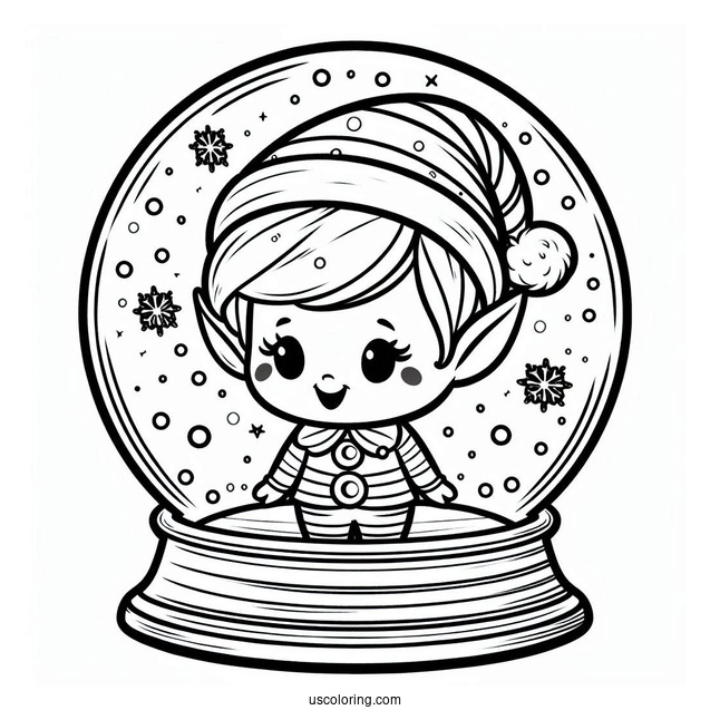 Cheerful Elf Snow Globe Coloring Page