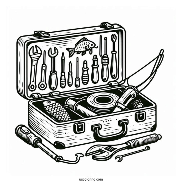 Fishing Coloring Page Of Tool Box