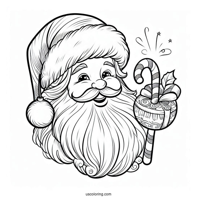 Father Christmas With Big White Beard To Color