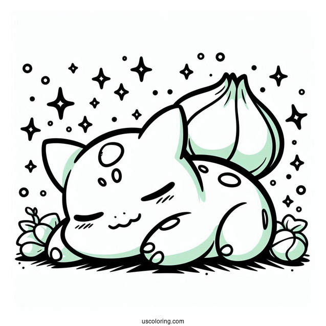 Kawaii Sleeping Bulbasaur Coloring Page