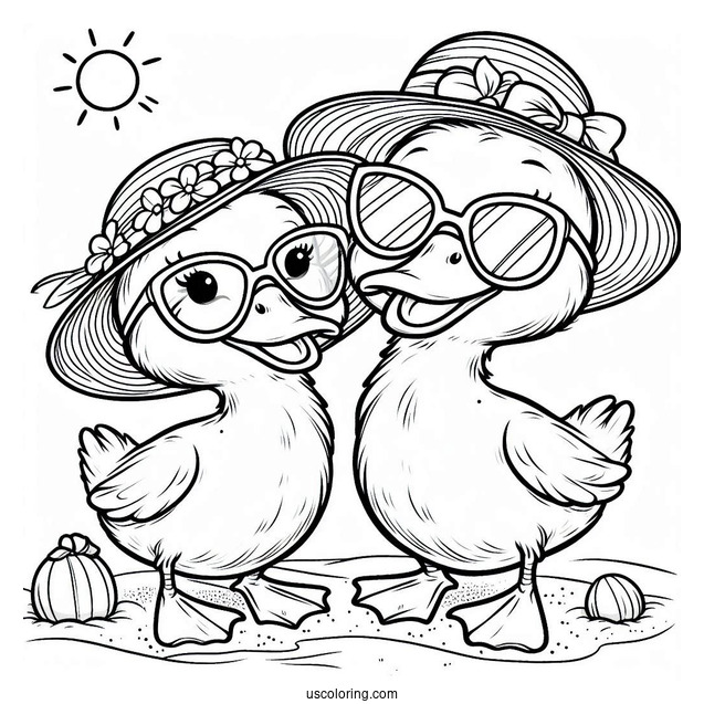 Two Ducks Wearing Sunglasses At The Beach