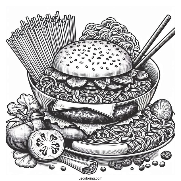 Burgers And Noodles Coloring Page