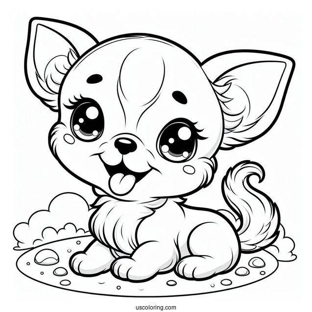 Chibi Puppy Chihuahua Coloring Page With Tongue Out For Preschoolers